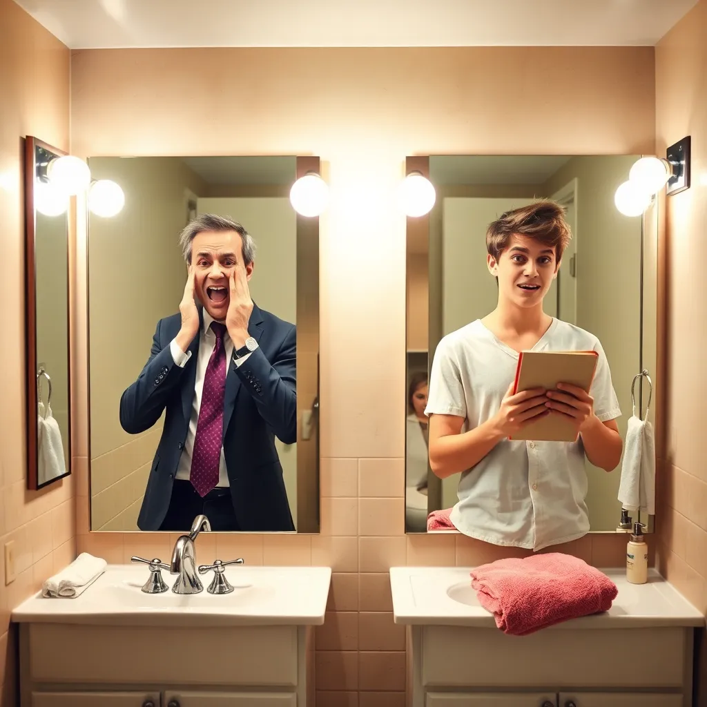 Mirror-scream moment (the genre’s sacred ritual)