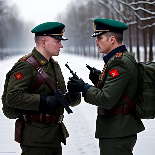 Russian soldiers facing off