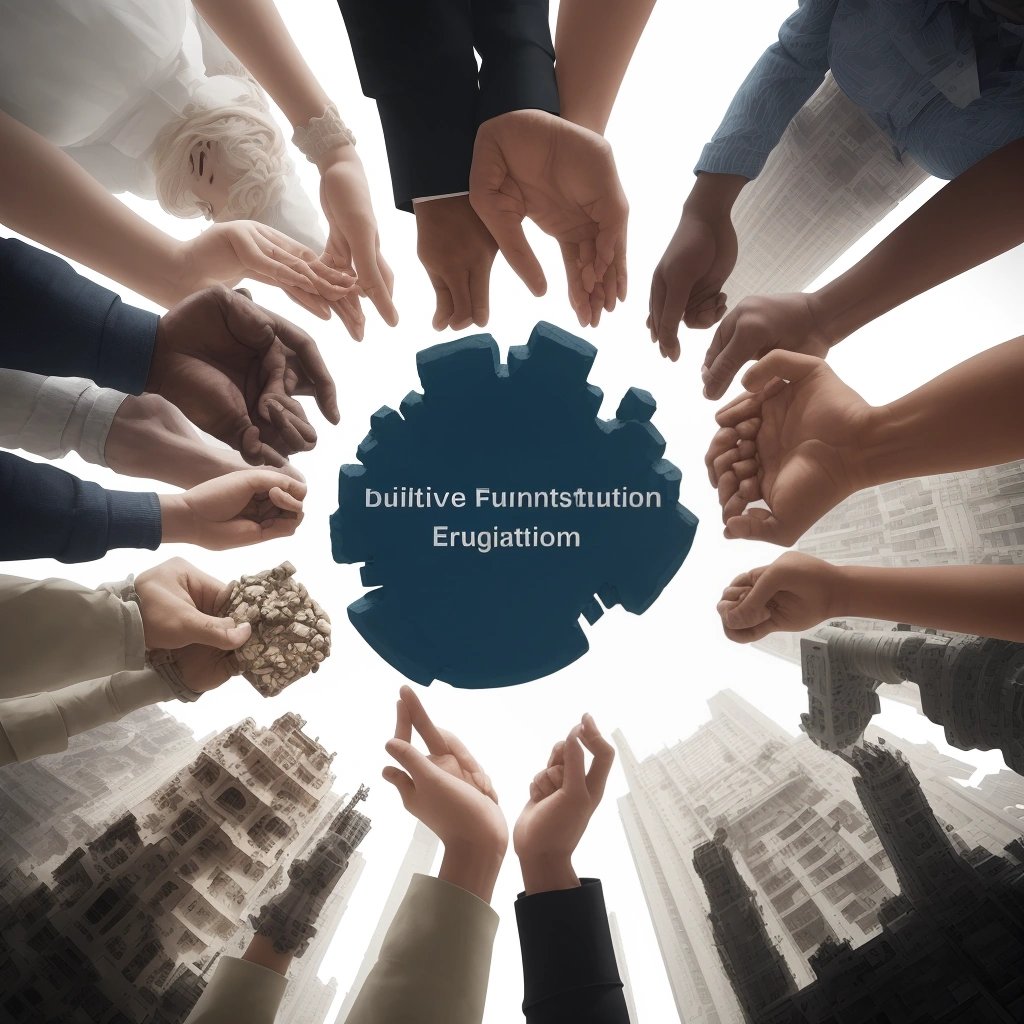 Diverse individuals building a stable foundation