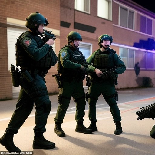 SWAT team with toy guns and laughing suspects