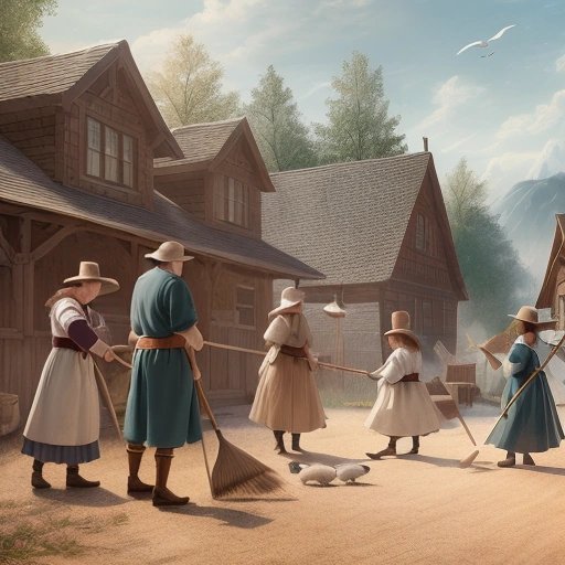 Townspeople confronting the goose