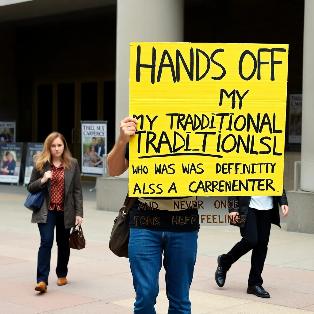 Protester sign outside the symposium