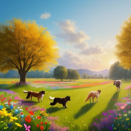 Dogs running free in a meadow