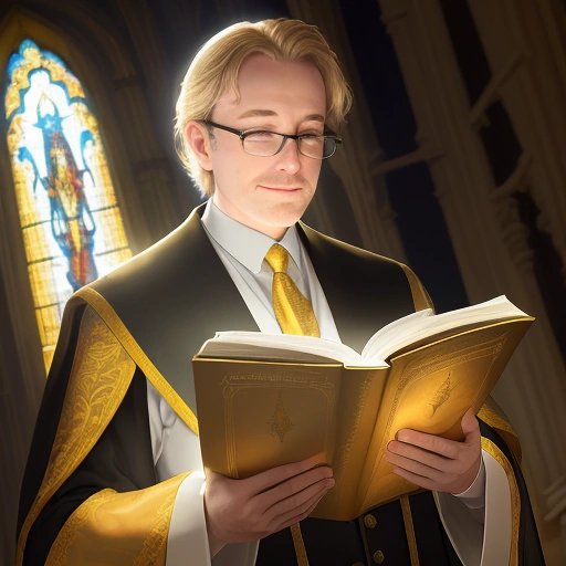 Reverend Hallelujah holding the 'The Reverend's Guide to Ascension'