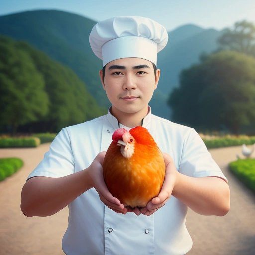 Chef holding a spherical chicken