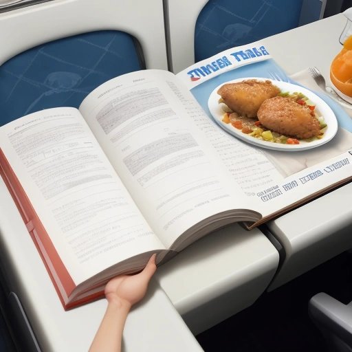Flying cookbook with food in airplane
