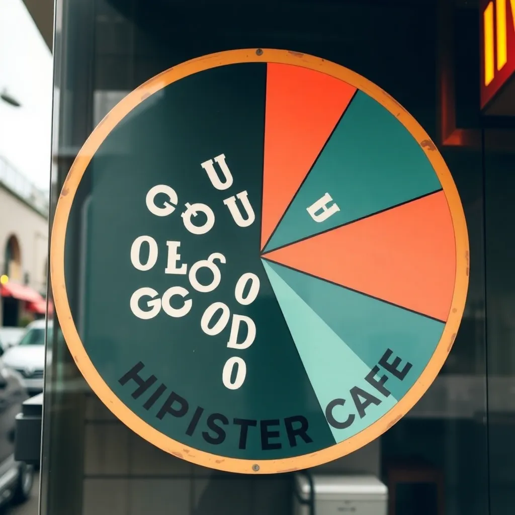 A pie chart with too many letters, graphic designers in panic, and a hipster café sign