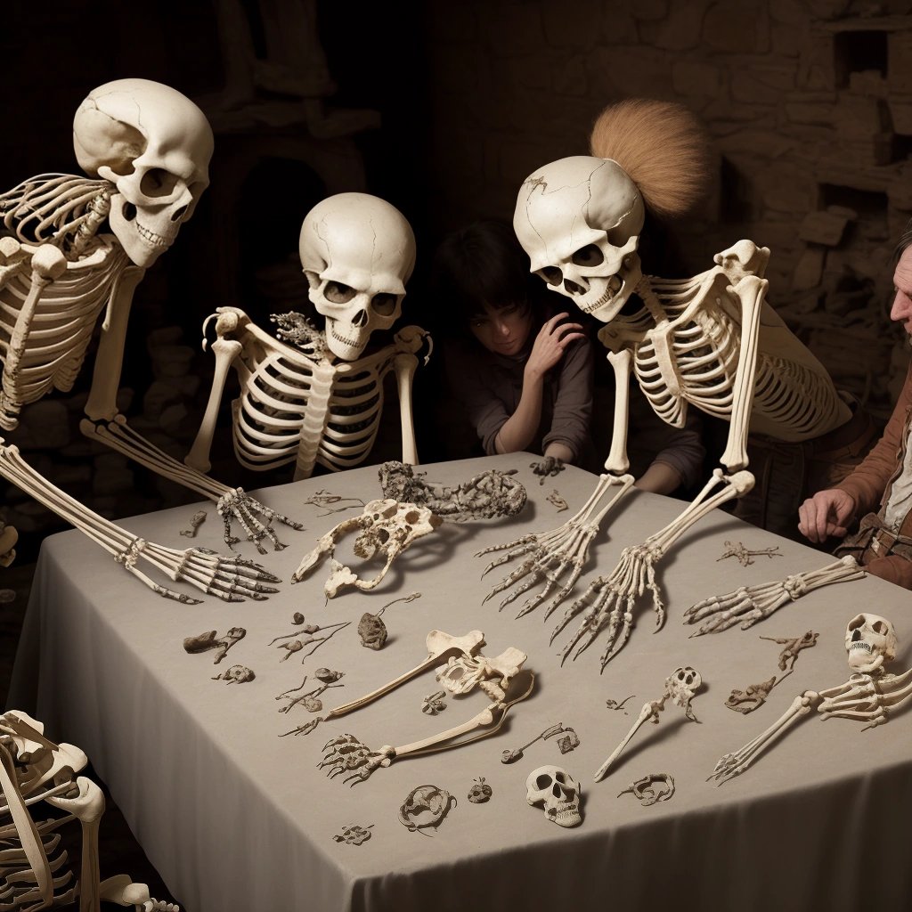 Archaeologists discussing the mysterious details of the skeletons