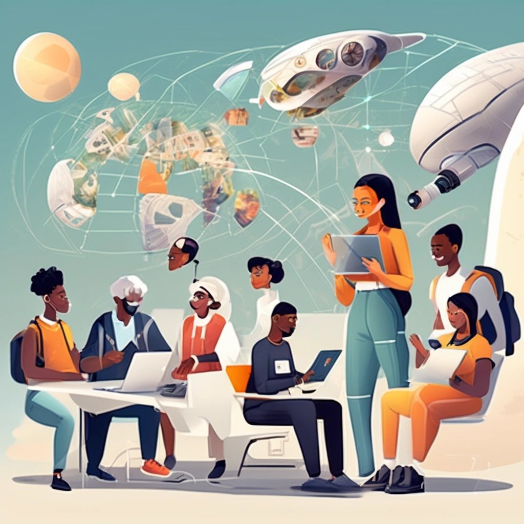 Diverse people using the futuristic invention