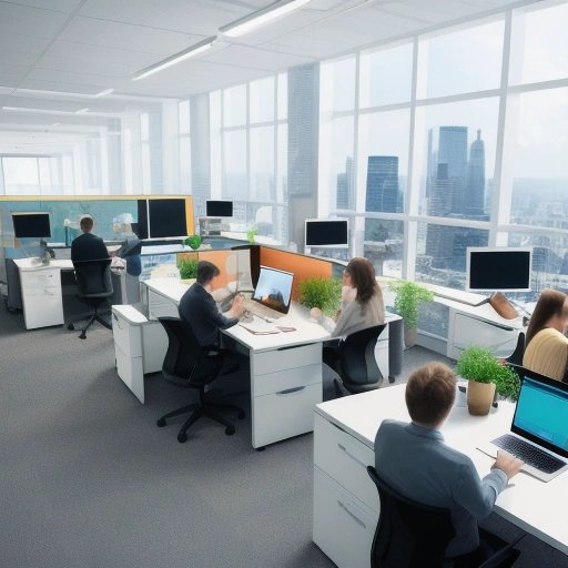 Group of people working in a happy office