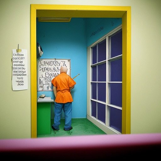 Inmate struggling to color on the wall