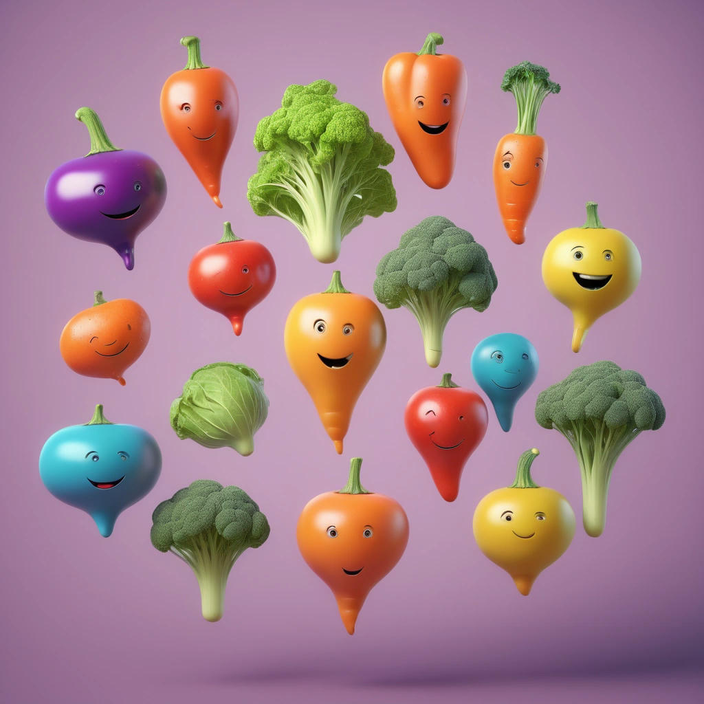 Vegetables with thought bubbles