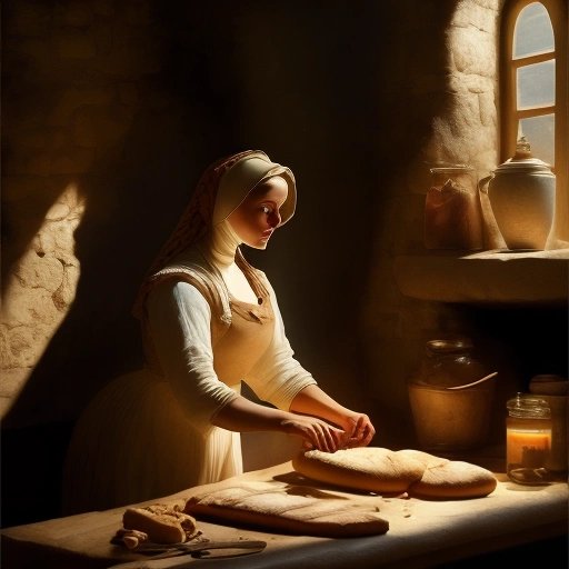 Woman baking bread during the Middle Ages