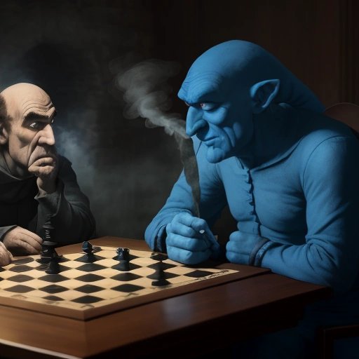 Gargamel and Papa Smurf playing chess