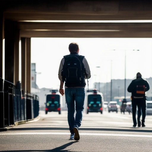 Walker passing a traffic jam