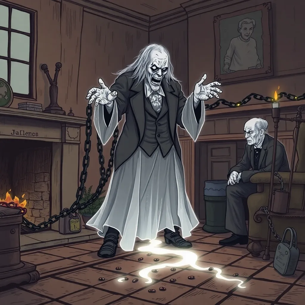 Jacob Marley tries to deliver the usual warning, interrupted by arcade logic