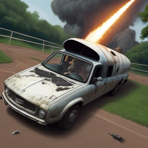 Rocket car crash-landing in a zoo