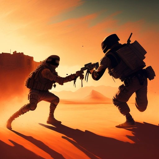 Counter-terrorist and terrorist fighting in a desert map