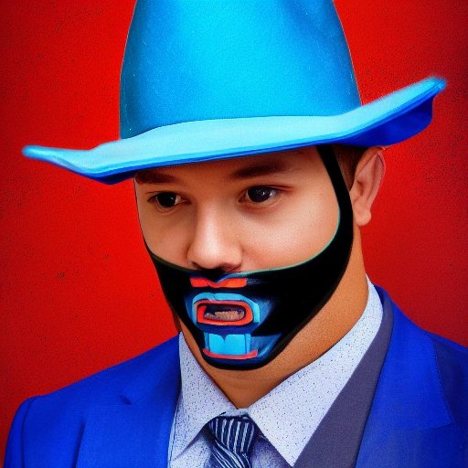 man in blue outfit with accessories