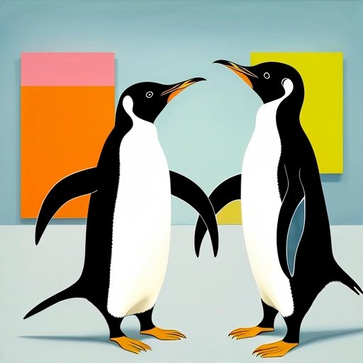 Penguins in an art gallery