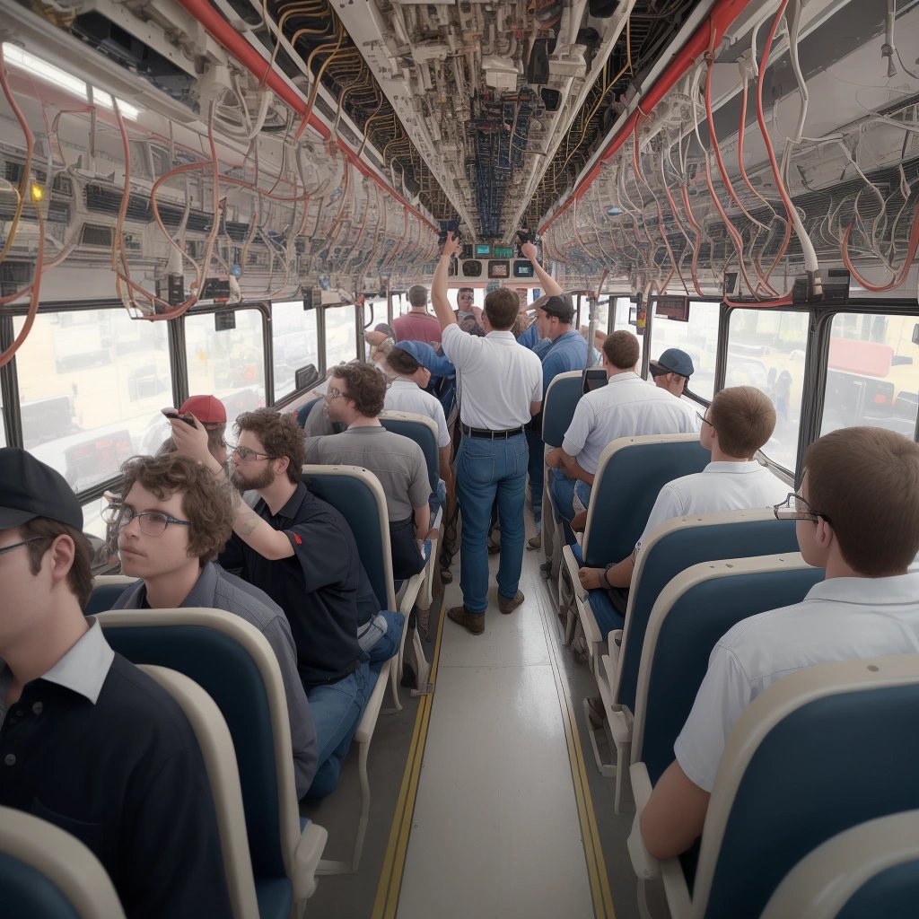 Technicians fixing the bus