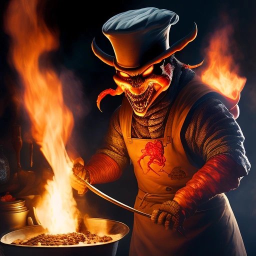 Scorpion cooking with flames