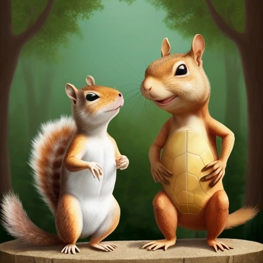 Squirrel and turtle addressing crowd