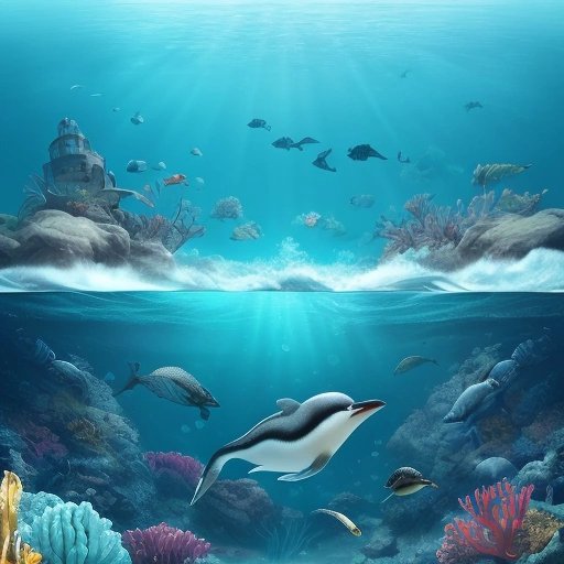 Underwater battleground with fish and penguins