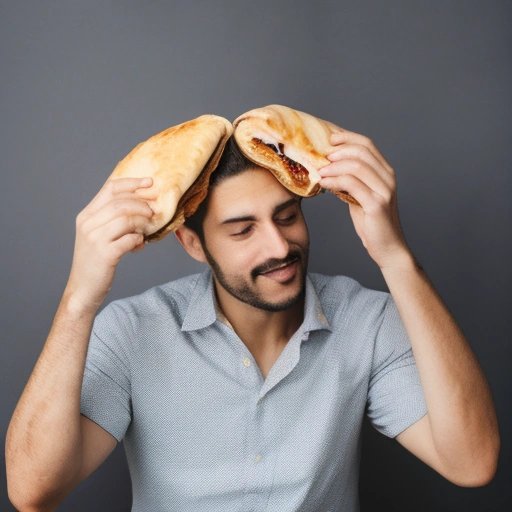 Man using calzone as a phone