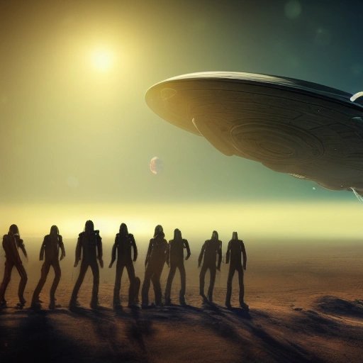 Aliens on their planet with a spaceship