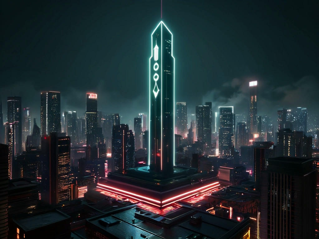 A dark, futuristic cityscape with a lone, glowing CrowStrike logo standing tall, like a beacon of hope, amidst the neon-lit skyscrapers, cyberpunk atmosphere, 3D rendered, high-resolution, cinematic