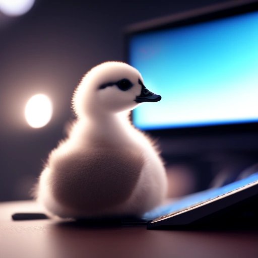 Baby goose programming at a keyboard