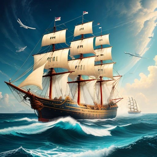 Ancient sailships battling futuristic warships in a bizarre oceanic world