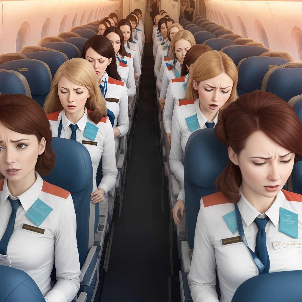 Flight attendants calming down anxious passengers