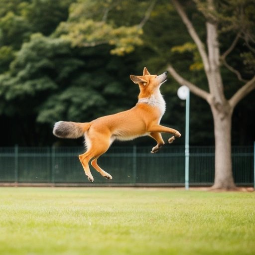 Fox leaping over a dog in a park