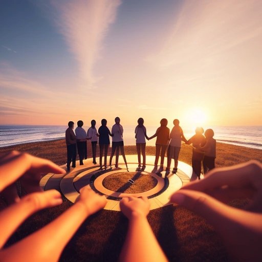 Diverse group of people holding hands in a circle