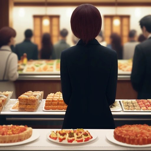Woman with an 'H' name feeling judged at a buffet table