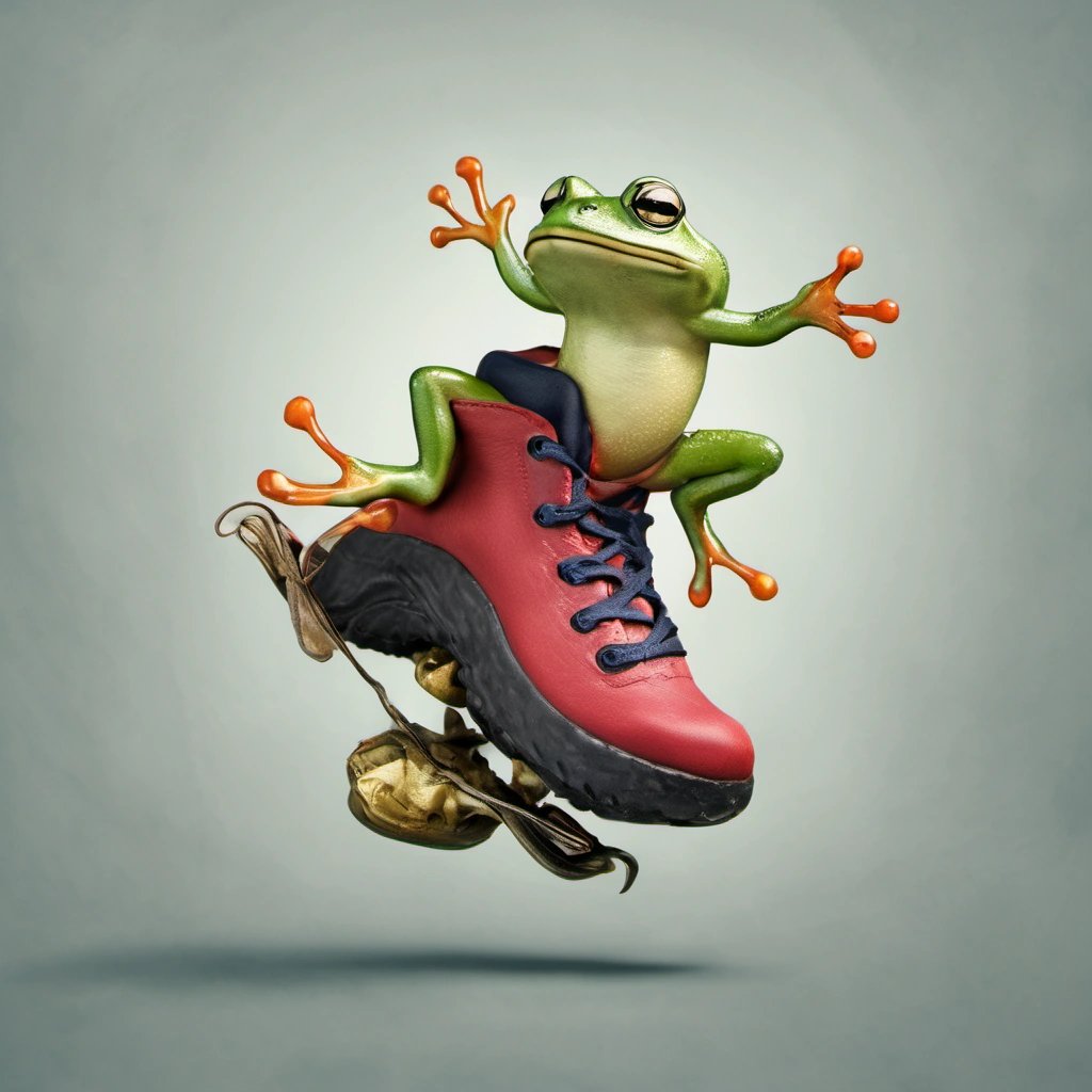 Frog leaping out of a shoe
