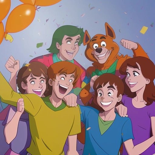 Scooby Doo and the gang celebrating