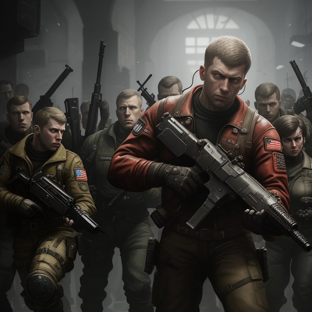 Player character in Wolfenstein fighting enemies