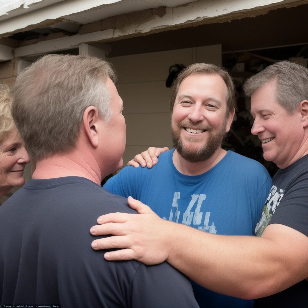 Neighbors supporting John in rebuilding the garage