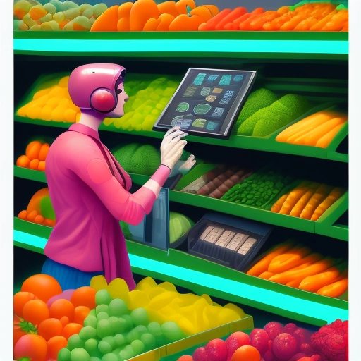 futuristic AI assistant helping in supermarket
