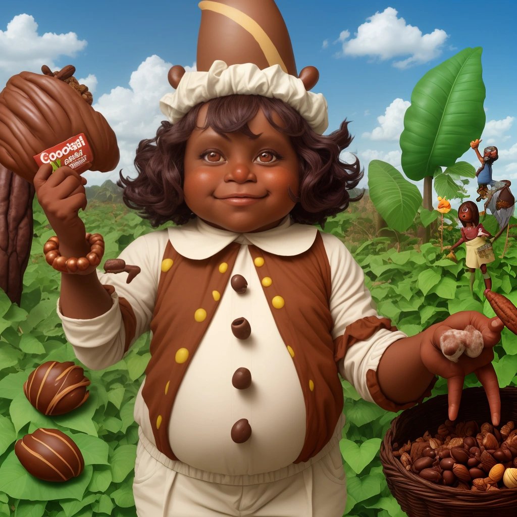 Oompa Loompa examining a chocolate bar
